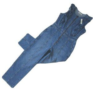 NWT Madewell Denim Ruffle-Sleeve Zip-Front Jumpsuit in Indigo Blue Stretch 4